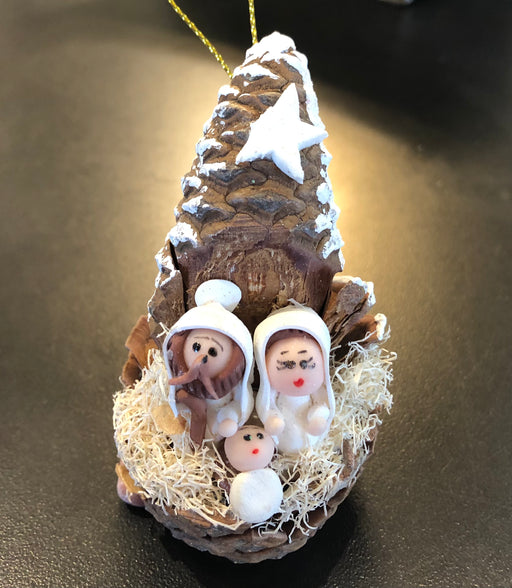 SS Pine Cone With Marzapan Nativity Ornament