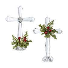 4"Crystal And Mistletoe Cross Ornament