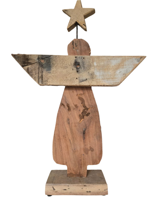 Recycled Wooden Christmas Angel On Base