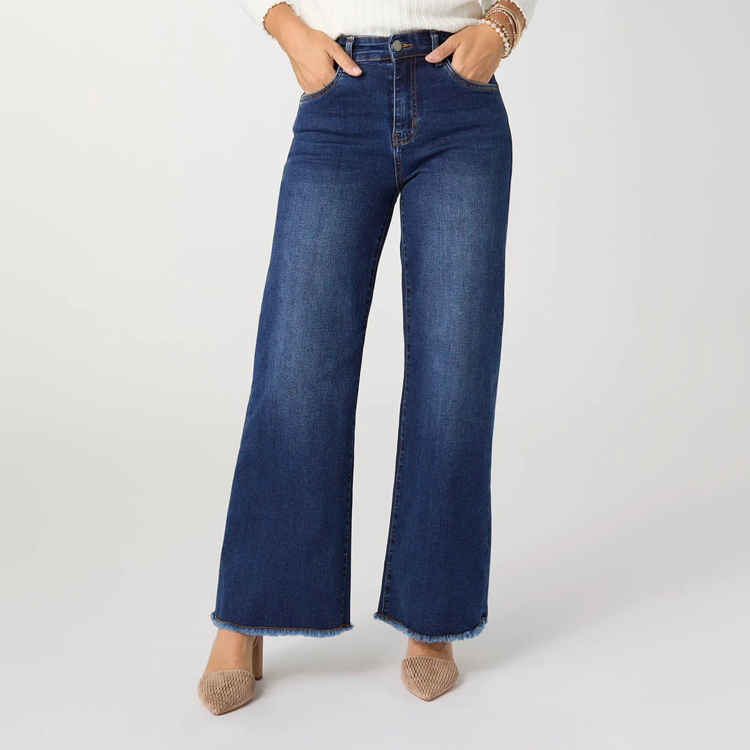 CC EverStretch Wide Leg With Fringe Dark Denim