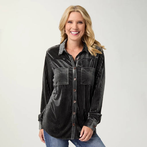 CC Ruthie Ribbed Velour Button Front