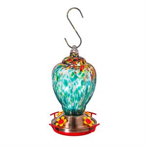 Blue Art Glass Hummingbird Feeder - EG