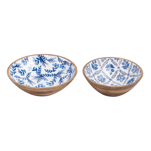 Mudpie Blue Pattern Wood Enamel Bowl Set of 2