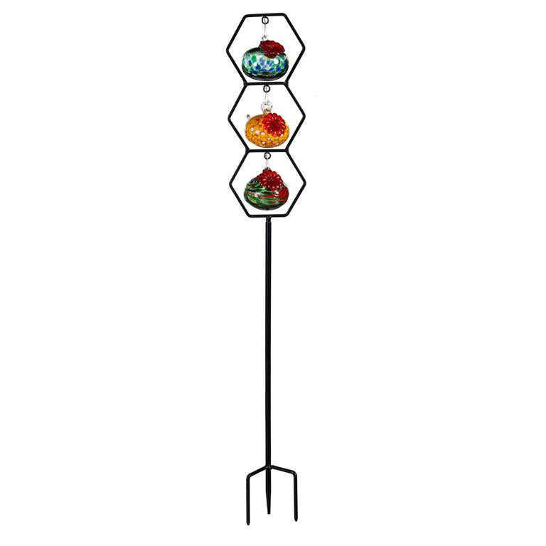 Glass Hummingbird Feeder Trio Stake