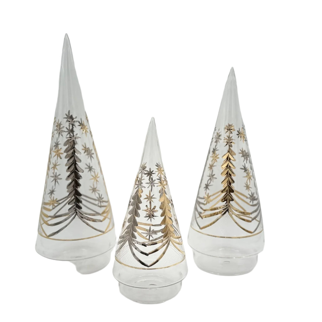 Hand Blown Glass Christmas Tree Cone Silver & Gold
