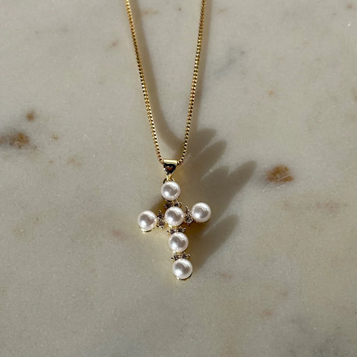Klassy Rounds Pearl Cross Necklace