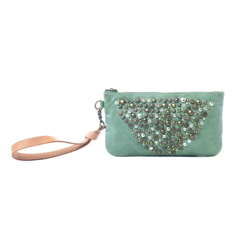 Myra Empire Green Studded Pouch