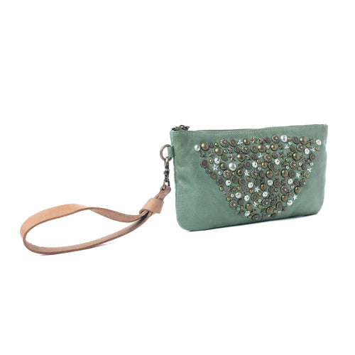 Myra Empire Green Studded Pouch