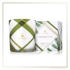 Thymes Frasier Fir Medium Frosted Plaid Candle