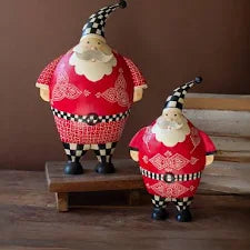 Painted Metal Santa With Checkered Detail