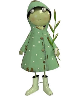 Metal Frog Statue in Raincoat -CA