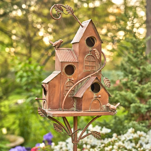 Bungalow Copper Finished Birdhouse Stake - Z