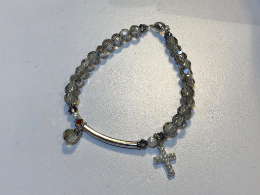 Smoke Crystal Bracelet With Pearl Cross Dangle