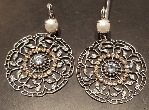 Mariana Earrings Silver Tone with Round Medallion and Swarovski