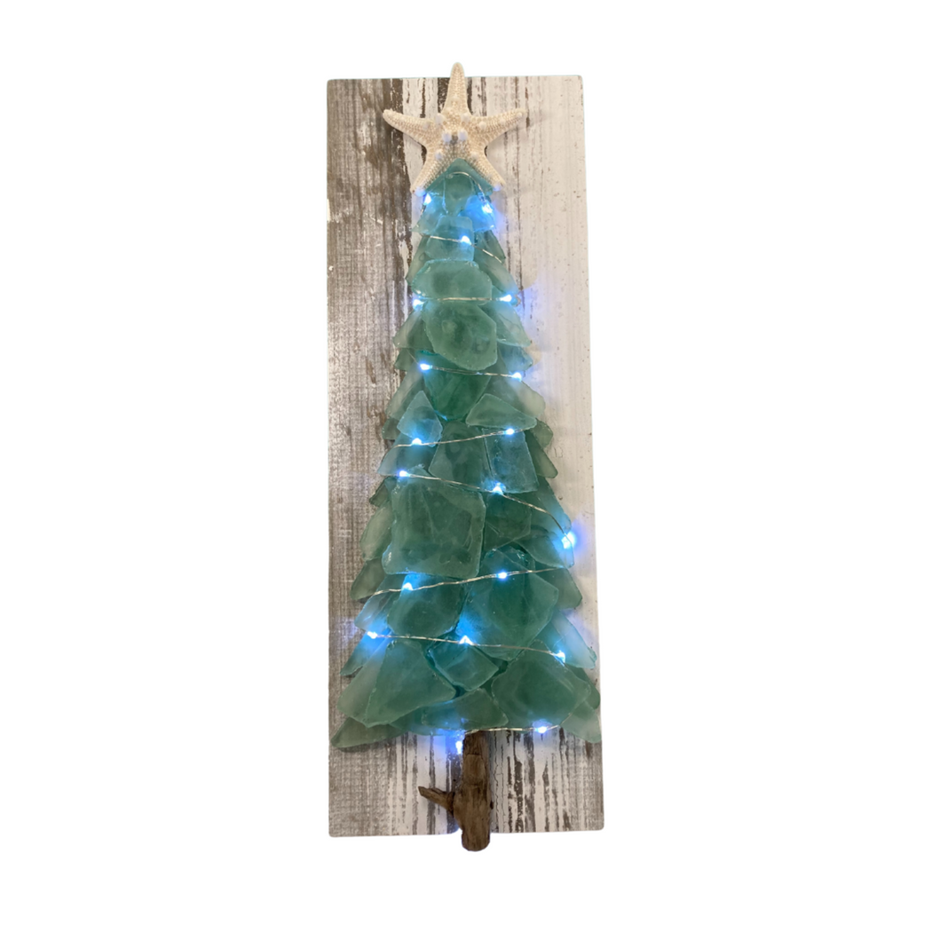 Sea Glass Shabby Plank Tree With Lights