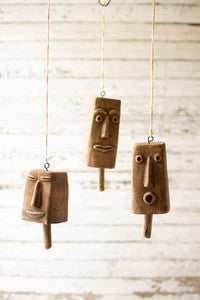 Kalalou Hanging Clay Face Bells