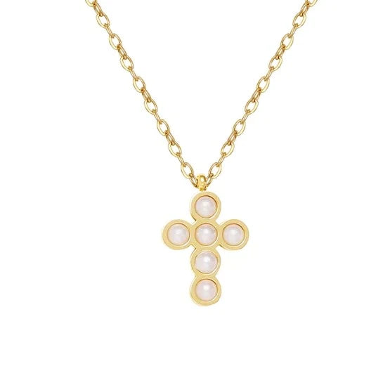 AA Pearl Bezel Cross Necklace