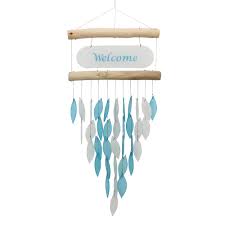 Welcome Glass Windchime Light Blue And White