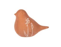 Terracotta Bird With White Florals