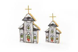 TC Hand Painted Wooden Church Cutout