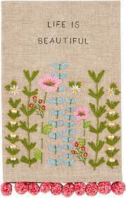 Mudpie Floral Embroidered Pom Towels
