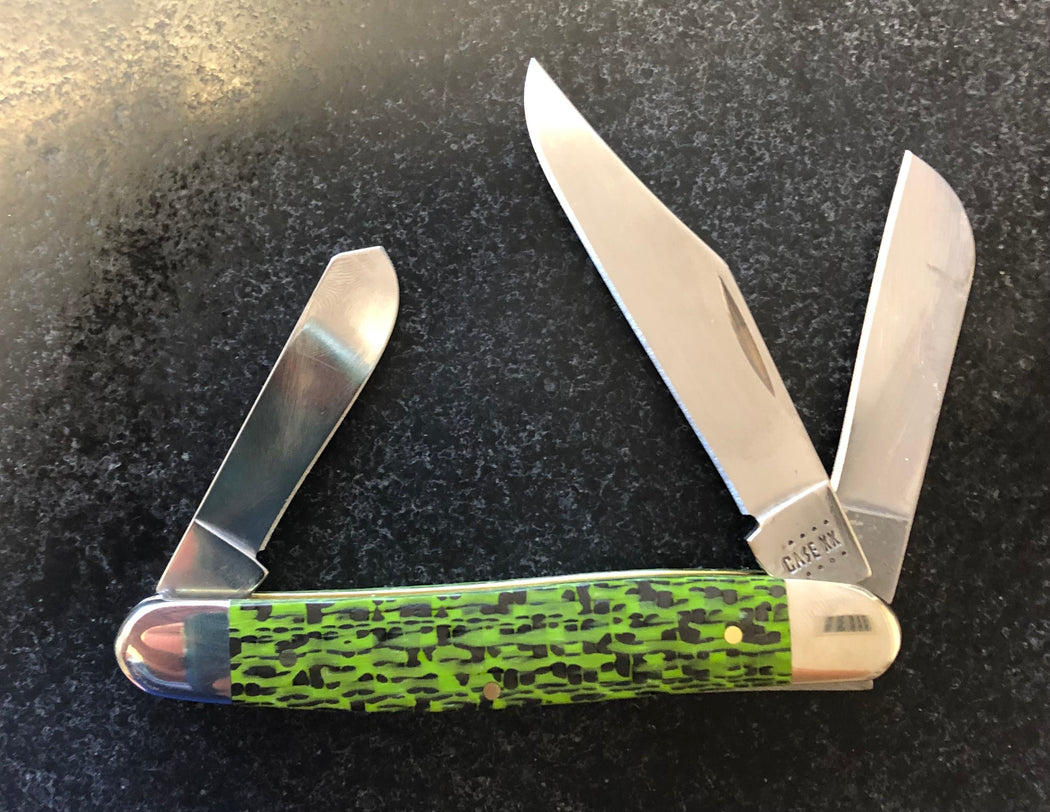 Case Knife Green & Black Carbon Fiber G/G-10 Weave Smooth Stockman