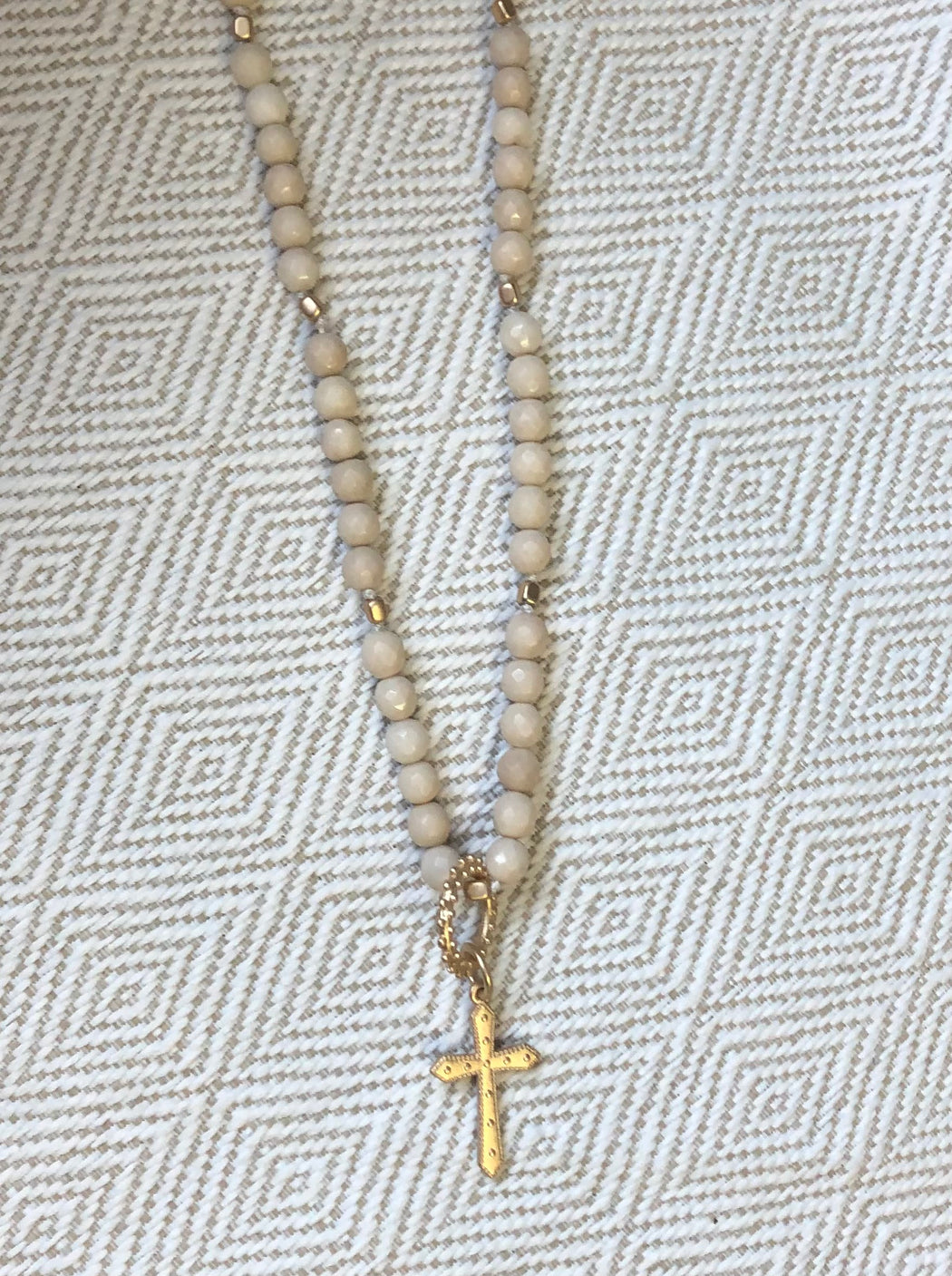 Jane Marie Natural Beaded necklace With Cross Charm