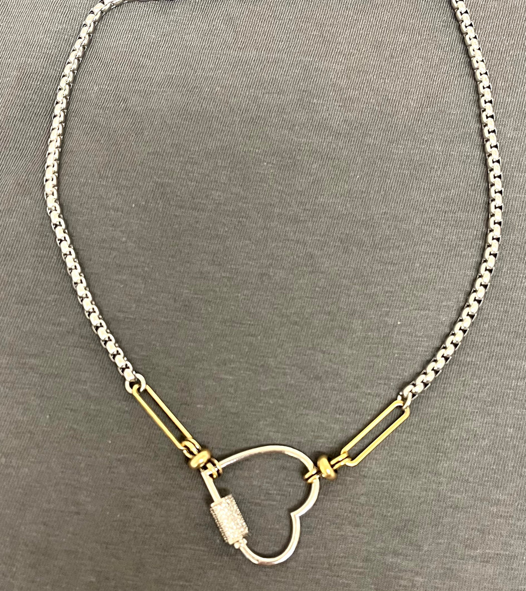 Mark Edge Pave Silver Heart Necklace