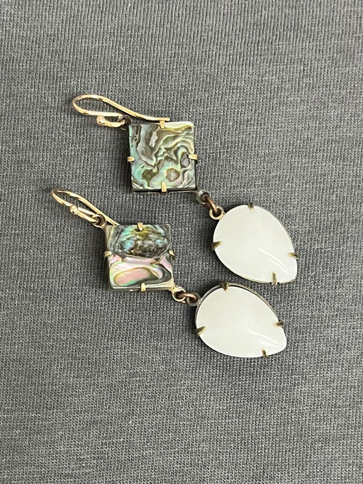 Mark Edge Earrings Vintage White Cabochon and Abalone
