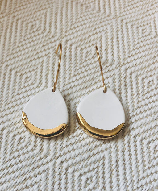 Jane Marie White Teardrop With Gold Dip Earring
